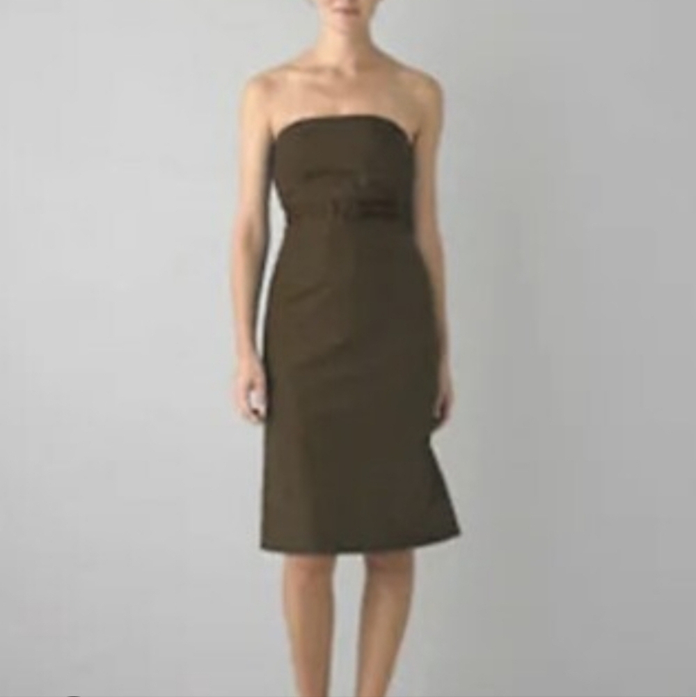 J Crew Emma Women's Silk Dress Size P10 Brown Silk Faille Bow Strapless‎ Zipper
